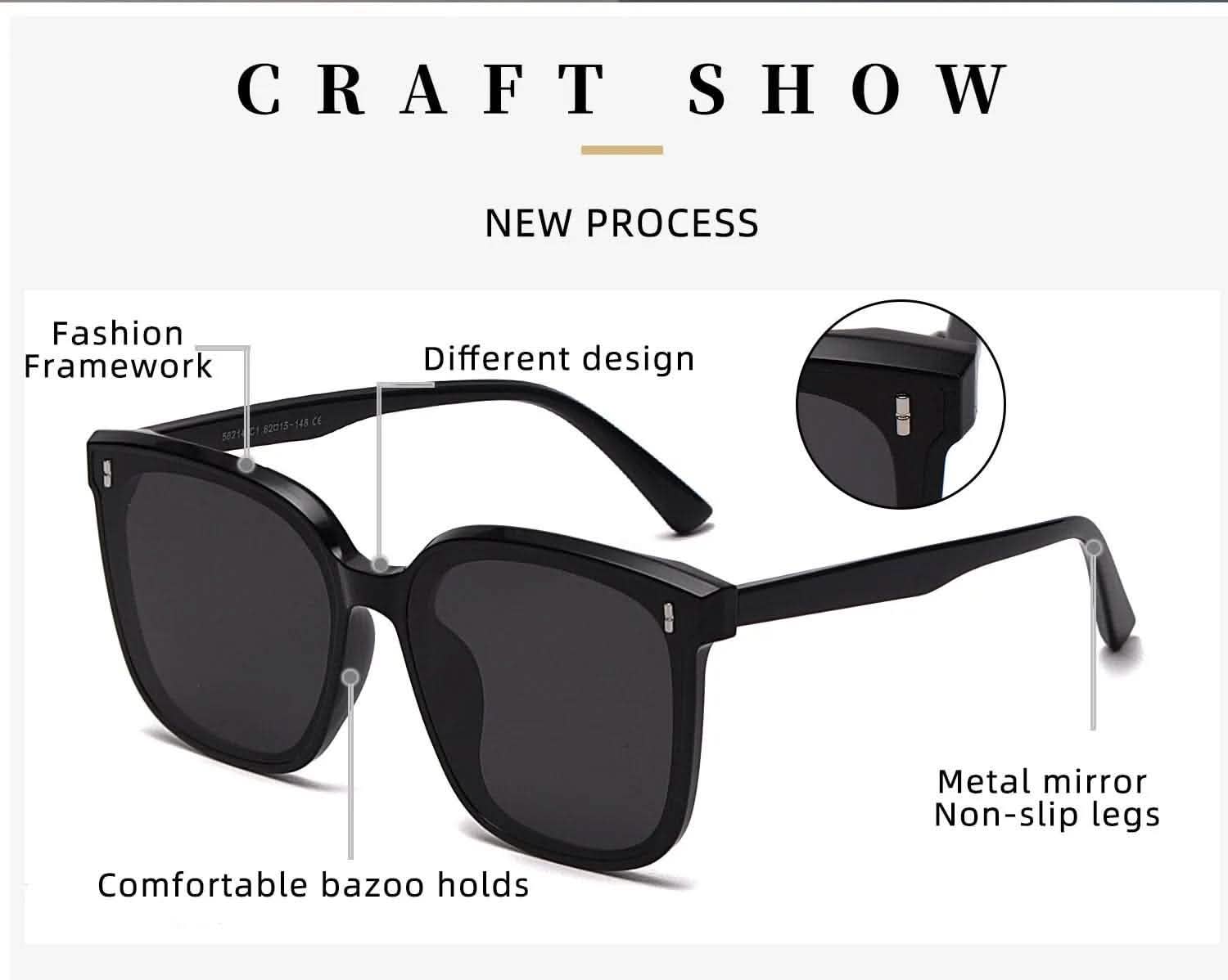 Women's Rectangular Sunglasses | Korean-Inspired Polarized | Retro Large Frame Square | TR90 Trendy Glasses for Big Faces