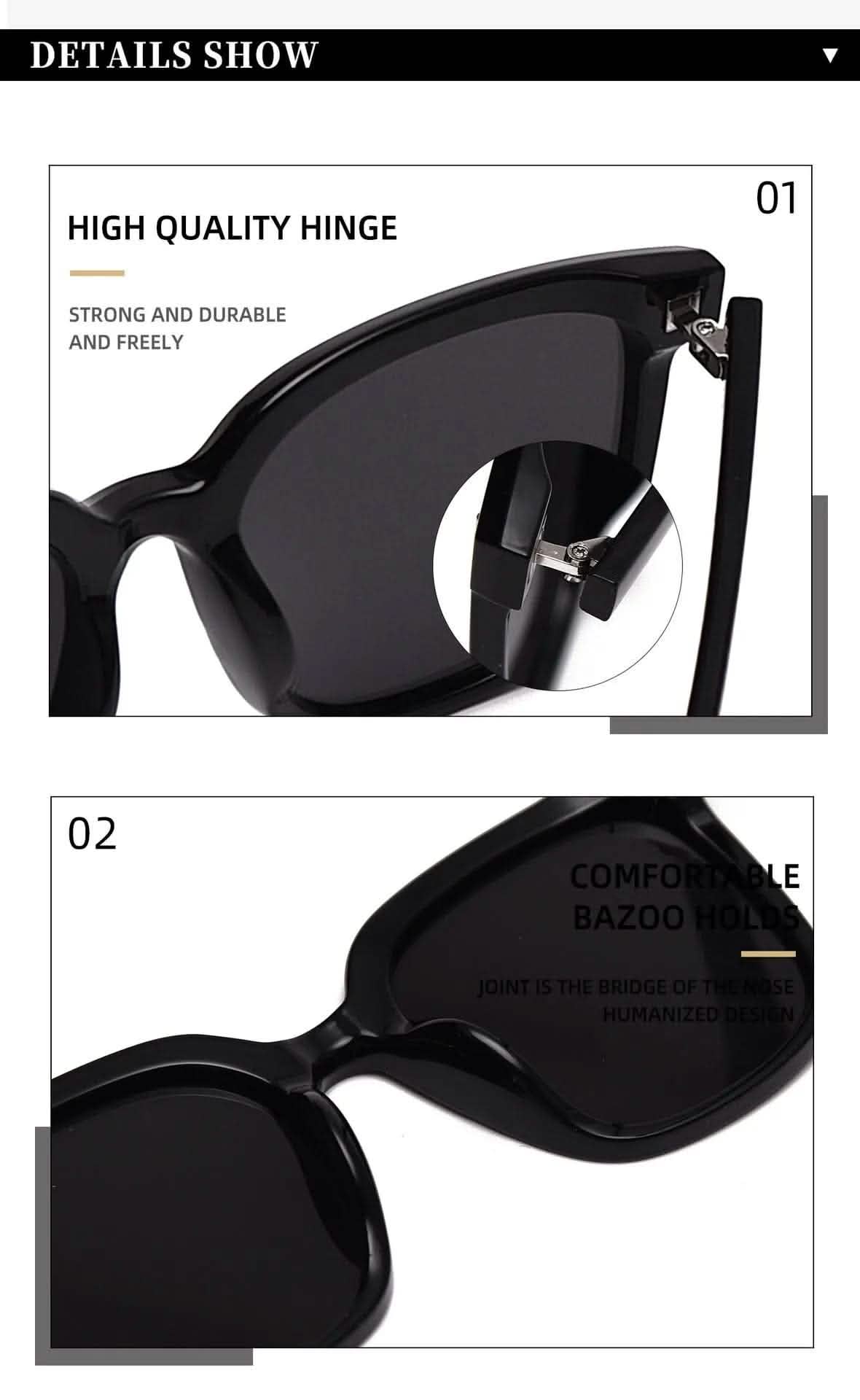 Women's Rectangular Sunglasses | Korean-Inspired Polarized | Retro Large Frame Square | TR90 Trendy Glasses for Big Faces